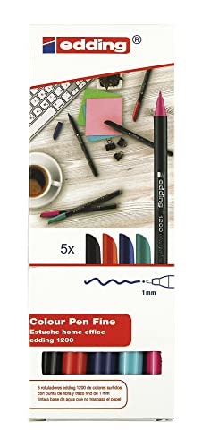 Rotuladores Edding edding 1200 Rotulador de color de trazo fino, punta redonda de 1 mm, marcador dibujar y escribir (negro, rojo, azul oscuro,...