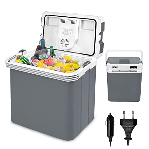 YRHome Cool Box 30L mini nevera eléctrica 12 V voltaje a bordo del automóvil/AC-100V-230V Modo ECO función fresca y cálida portátil para autos que acampan