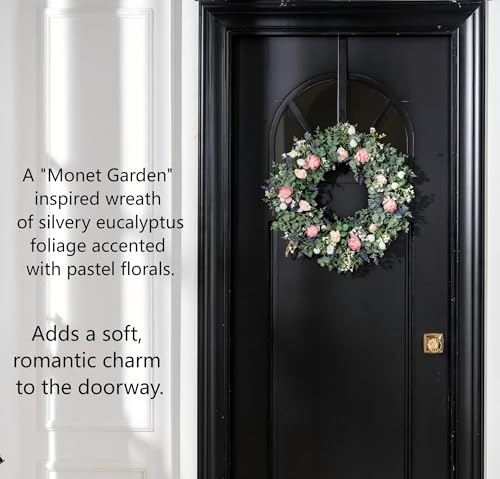 Avoeco Künstlicher Kranz Ø56 cm für Haustür, grüner Türkranz für Frühling, Sommer und ganzjährige Dekoration, mit Blumen, ideal für Bauernhaus, Hochzeit und saisonale Deko (B Rose)