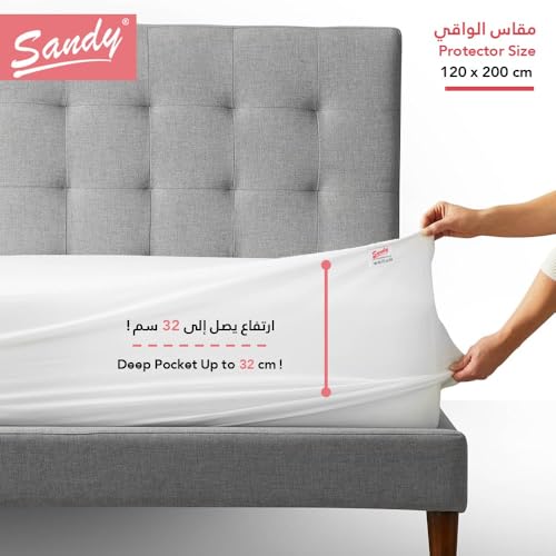 واقي مرتبة ممتاز مقاوم للماء من اللاتكس مع ملاءمة مثالية من جميع الجوانب مع جيب عميق حتى 32 سم - مضاد للحساسية وجيد التهوية ويحمي من عث الغبار من ساندي (مقاس توين XL: 120 * 200 سم، ابيض)