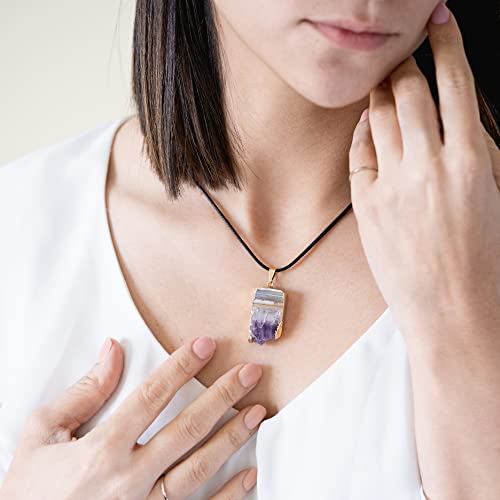 Ayana Amethyst Geode Healing Crystal Pendant Necklace For Women | Gold Plated Copper | February, Aquarius Zodiac Birthstone - Crown Chakra | Ethically Sourced, Authentic Handmade Chakra Gemstone #TOP2