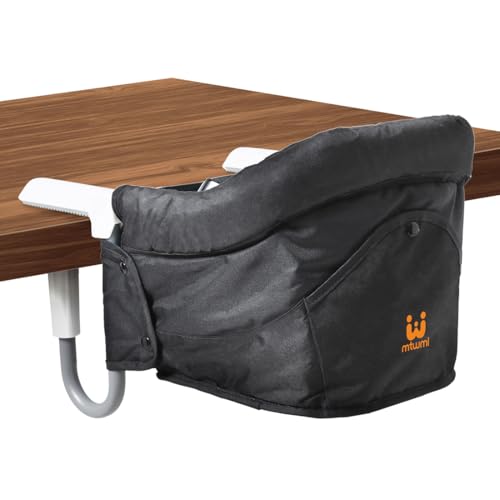 Image of MTWML Portable High Chair for Table,Hook On High Chair that Attaches to Table,Space Saver Clip On Counter Seat for Baby,Easy Clean Baby Feeding Clamp Seat with Carry Bag for Travel(Pure-Black)