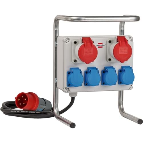 Brennenstuhl Kompakter Kleinstromverteiler BKV 2/4 G IP44 / Baustromverteiler mit Stahlrohrgestell (2m Kabel, für ständigen Einsatz im Außenbereich IP44, Made in Germany)