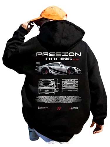 RoseSeek Mens Vintage Graphic Car Hoodies Long Sleeve Thermal Drawstring Hooded Sweatshirts Fall Pullovers Graphic Black Large