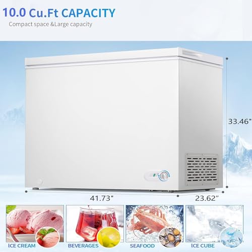 Image of Electactic 10 Cu.Ft Chest Freezer, 7-Grade Temperature, Small Deep Freezer with Removable Basket Free Standing Top open Door Perfect for Home Dorm, Office, Kitchen (White)
