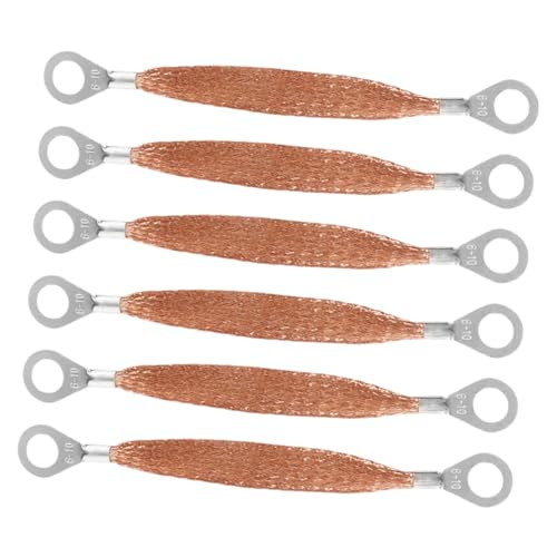 Cabilock 6pcs Universal Automotive Ground Strap Kit High Conductivity Copper Braided Grounding Cable with Ring Terminals for Engine Electrical Systems