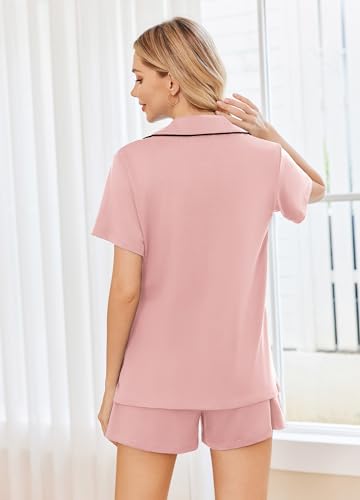 Image of Ekouaer Womens Pajamas Set 2 Pack Button Down Summer Sleepwear Short Sleeve Comfy Pjs Loungewear Set