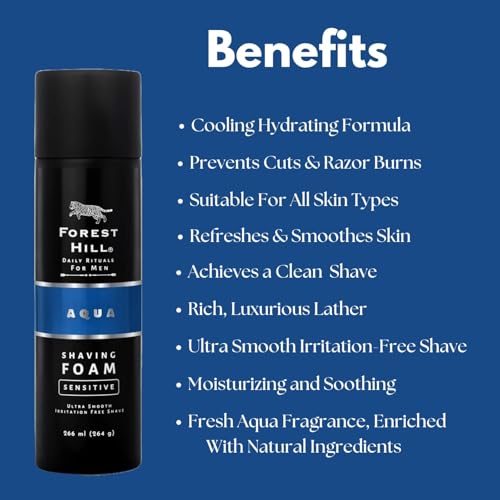 Image of Forest Hill Pack of 2 Aqua Pre Shave Foam For Men,Goodness of Olive & Argan Oil,Mulberry,Rosemary & Peppermint Extract,Prevent Cuts & Burns,Rich Lather,Cooling Hydrating Formula (Each 264g)