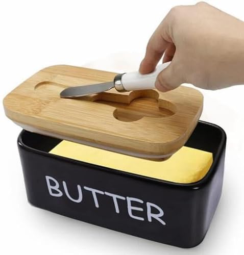 Beurrier En Porcelaine Avec Couvercle Hermétique Silicone Et Couteau à Beurre - Multicolore - 600 Ml
