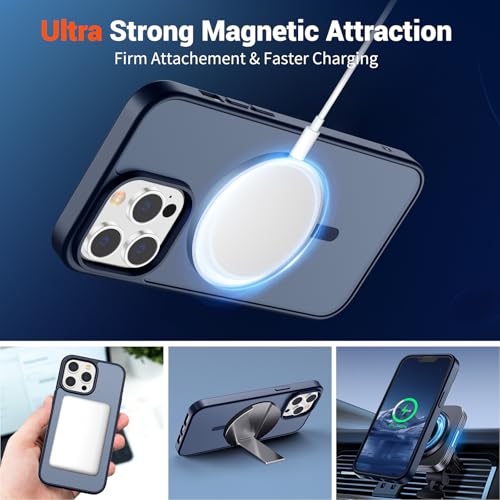Image of SUPFINE Magnetic for iPhone 13 Pro Max Case with Screen Protector (Compatible with MagSafe) (Military Grade Drop Protection) Translucent Matte Shockproof Phone Cover,Dark Blue