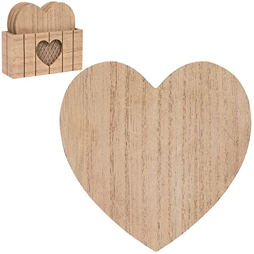 Set of Four Natural Wood Finish Heart Shaped Coasters in Matching Holder With Chicken Wire Mesh Heart Detail - Image 2