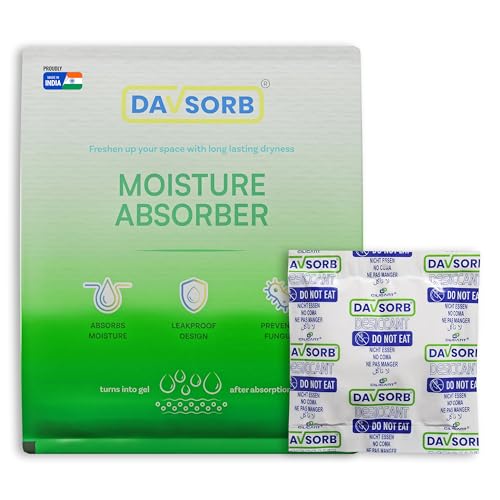 Image of DAVSORB Dehumidifier Room Moisture Absorber Sachet (Jumbo Large Pack of 10, 100g Each) for Home, Electronic items, Wardrobe & Shoe Racks | Fights Excess Moisture & Prevents Mould & Fungus; White