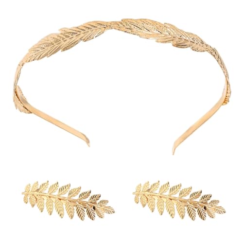 LEEQ Couronne de Laurier Doré - Épingles à Cheveux,Bandeau Grecque Romain Coiffe Cheveux Couronne Femme Accessoires,Bridal Coiffe de Mariage Feuille Serre-tête Couronne Voyage, Photographie,3pcs
