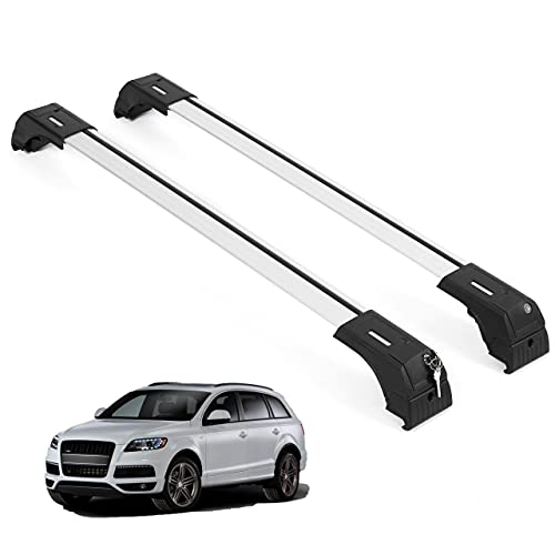 ERKUL Roof Rack Cross Bars for Audi Q7 2007-2015 | Aluminum Crossbars with Anti Theft Lock for Rooftop | Compatible with Flush Rails - Silver