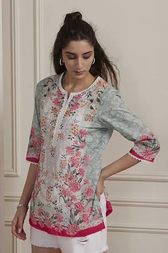 Image of BIBA Women Cotton Printed Straight Short Kurta