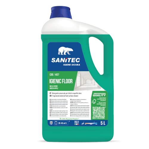 Sanitec, Igienic Floor, Detergente Universale Sgrassante Concentrato con Azione Igienizzante e Profumato alla Mela Verde, Attivo su Qualsiasi Tipo di Sporco, Made in Italy, 5 L