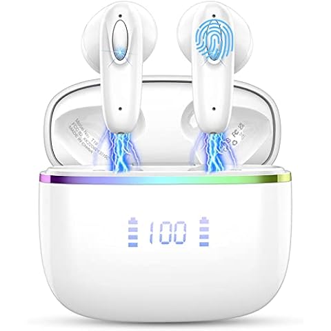 Auriculares Inalámbricos ROMOKE Bluetooth 5.3 con 4 Mic HD, Pantalla LED y IP7 Impermeable Cover