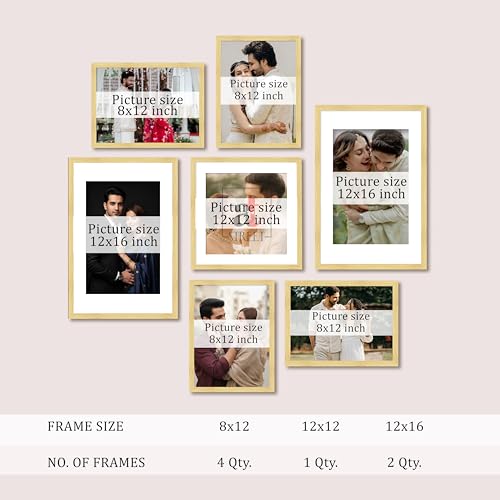 Image of Art Street Photo Frame Set of 7 Beige Wall Decor Collage Display Hanging Family Picture Frames Gallery Collection Decor Items Wall Mount Frames Birthday Anniversary, 8x12, 12x12 and 12x16 In