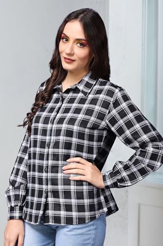 Image of POPWINGS Casual Checks Print Shirt for Women | Cotton Full-Sleeves Women Shirt | Summer Shirt for Women | Stylish Shirt for Women