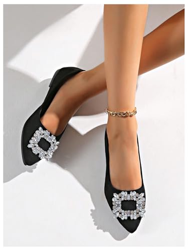 OYOANGLE Women's Rhinestone Ballet Flats Pointed Toe Slip On Elegant Casual Work Office Flat Shoes3