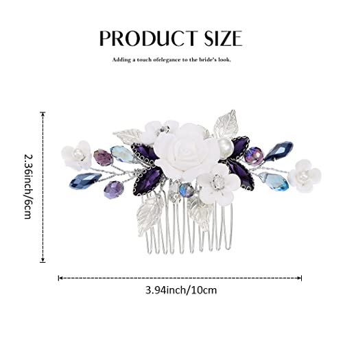 Casdre Flower Bride Wedding Hair Comb Silver Purple Rhinestone Bridal Hair Piece Side Comb Leaf Hair Accessories For Women And Girls #TOP6