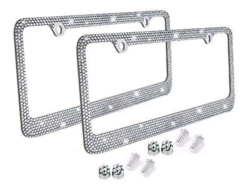 BLVD-LPF OBEY YOUR LUXURY Popular Bling 7 Row Crystal Metal Chrome License Plate Frame with Screw Caps (2, Clear) - Thumbnail 5
