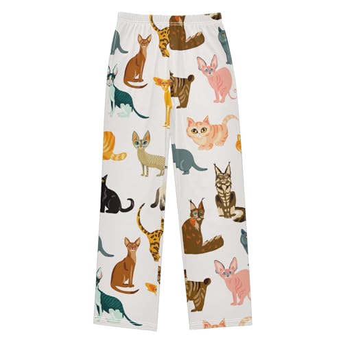 Boys' Pants Funny Kitten Cats Cute Long Bottoms Jogger Pants Elastic Waist Trousers with Pockets S-XL