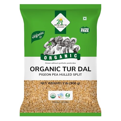 24 Mantra Organic Toor Dal 2 lb – Split Pigeon Peas- Tur Dal | Source of Plant Protein, Carbohydrates &amp; Dietary Fiber | Nutrient Rich low GI dal for everyday cooking and healthy meals | USDA certified