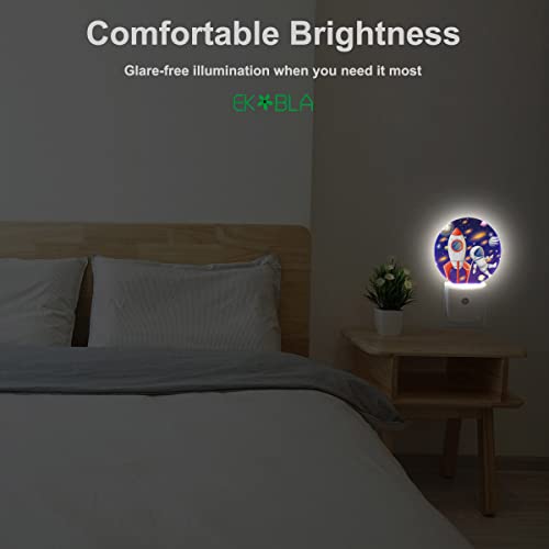 Image of EKOBLA Astronaut Night Light, Space Rocket and Planet Cartoon Night Lights Plug Into Wall with Auto Sensor for Boys Bedroom