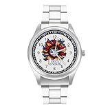 Orologio da polso al quarzo personalizzato con bandiera degli Stati Uniti girasoli in acciaio inossidabile con numeri arabi per uomo donna