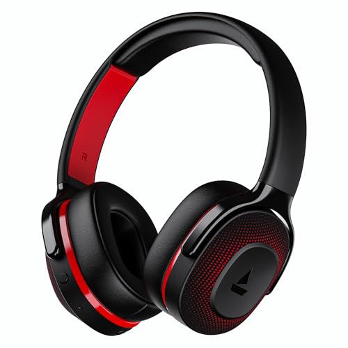 Image of Boat Rockerz 413, 60H Battery, 40Mm Drivers, Dual Pair,ENx Tech, Low Latency, Stream Ad Free Music via App Support, Bluetooth Headphones, Wireless Over Ear Headphone with Mic (Black & Red)