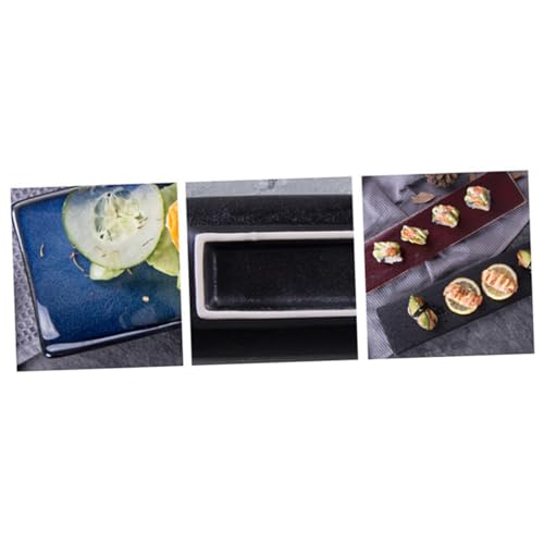Plato rectangular de cerámica para sushi rojo miniatura 5
