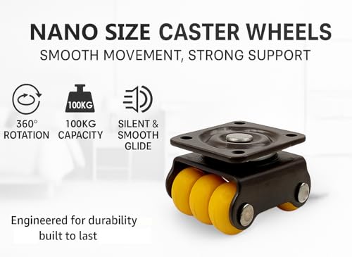 Image of SMALL Size 23mm MINI 4pcs Revolving Caster Wheel 100KG Load Capacity | Roller Sixer Castor Wheels | 360 Degrees Rotating for Trolley, Furniture, Table, Sofa, Bed, Office- Pack of 4pcs