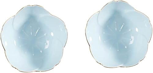 Cabilock 2 cuencos de cerámica de flores para salsa de porcelana azul para condimentos para cocina, barbacoa, sushi y comedor al aire libre