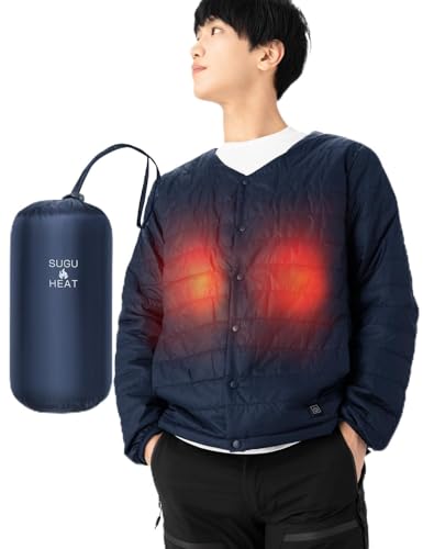 [Duerfusa] 電熱ベスト メンズ ジャケット 日本メーカー製 usb ベスト単品 ヒーター 3段階温度調整 軽量 丸洗い 防寒対策 ネイビー L