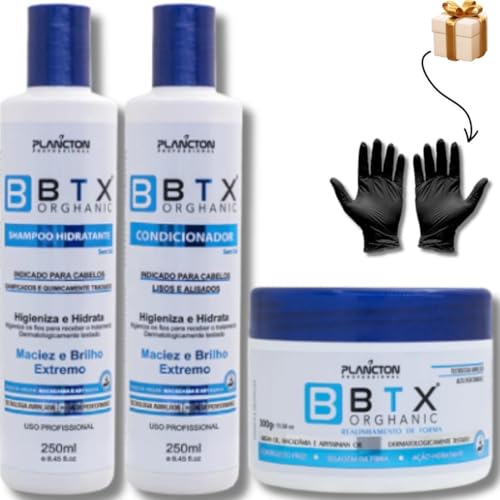 Kit Profissional Plancton BTX Orghanic 250g + Shampoo 250ml, Condicionador 250ml Btx Sem Formol