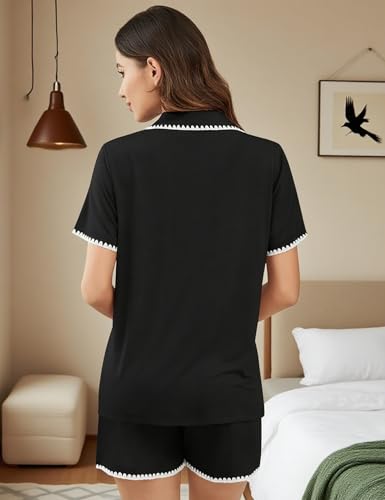 Image of SWOMOG Womens Button Down Pajamas Set Short Sleeve Sleepwear Bride Soft Pj Lounge Sets XS-3XL