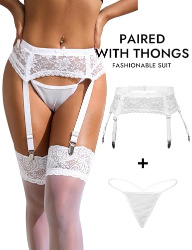 Image of Women Floral Lace Garter Belt Plus Size Mesh Suspender Belt Set with 4 Straps Metal Clip for Thigh Highs