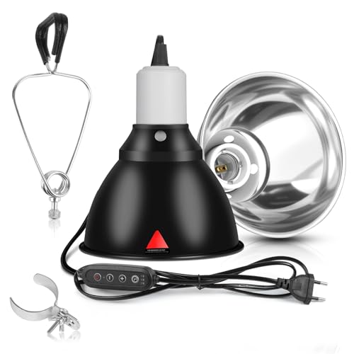 HOTUT Lámpara para Tortuga, E27 Lámpara de Calor para Tortugas UVA UVB, Giratorio 360°, con Clip para Colgar, Control Tiempo y Temperatura para Reptiles, Tortugas