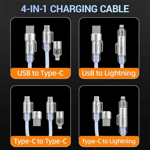 Image of Verilux 4-in-1 USB to Type C Cable for iPhone 17 /16 /15 /14, PD 240W Type C Cable Fast Charging with 480Mbps Data Transfer, Fashion Retractable Lighting Cable Design for Home, Car, Travel, Office, Blue