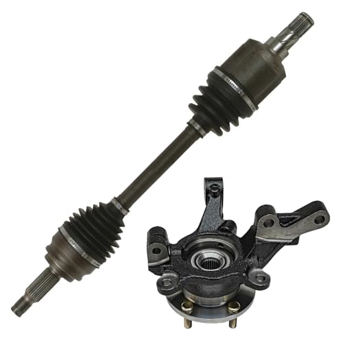 Image of Detroit Axle - Front Left Steering Knuckle and Wheel Hub Bearing CV Axle Shaft Assembly Replacement for Rear Drum 2007-2011 Dodge Caliber - 2pc Set