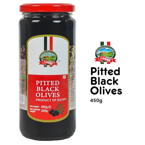Image of CANEEN Pitted Black Olives - 450 gm (Pack of 1) | Ideal for Salads, Pizzas, Snacks, Tapenade, Antipasto Platter, Stuffed Dishes, and Garnish | Fresh, Delicious, Ready to Eat