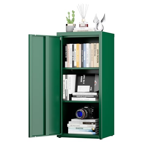 Immagine prodotto: SUPEER Armadio in metallo per ufficio con porta singola, 88 x 40 x 35 cm, 2 ripiani regolabili in altezza, robusto armadietto in metallo per documenti, documenti e accessori da ufficio (verde)