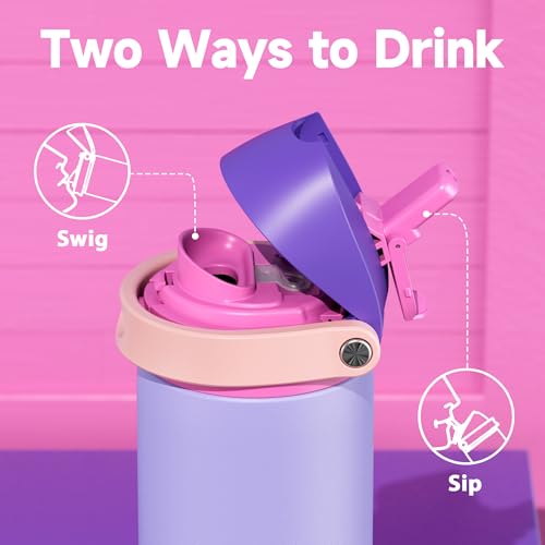 Image of 24 oz Insulated Water Bottle for Women: Meoky Stainless Steel Metal Water Bottle with 2-in-1 Straw and Spout Lid - Leak Proof, Cold for 24 Hours, Protective Silicone Base, BPA-Free for School, Orchid