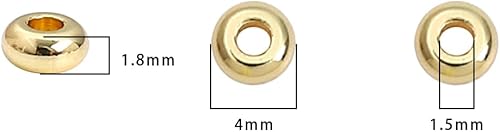 Miniatura 2 de Cuentas espaciadoras de Roudelle chapadas en oro de 14 quilates, 0.157 x 0.071 in, 50 unidades para hacer joyas, no se deslustran