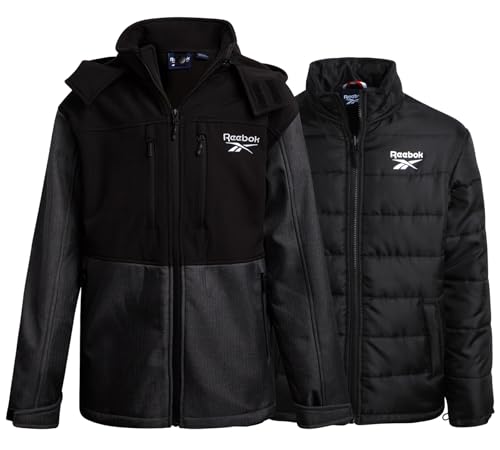 Reebok Boys Winter Jacket - 3 in 1 System Waterproof Softshell Jacket with Puffer Boys Winter Coats for Skiing & Snowboarding, Size 14-16, Charcoal Steel