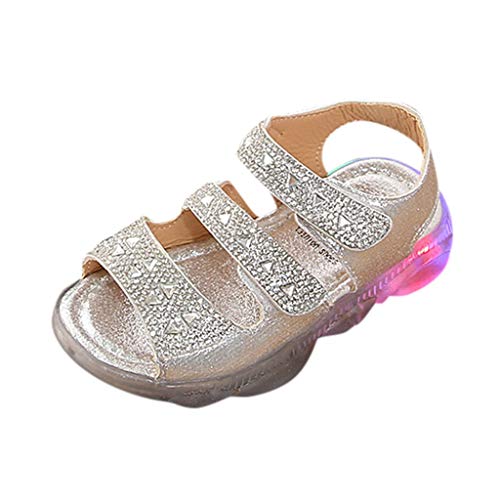 Baby Girls' Sandals Toddler Newborn Little Kids Summer LED Light Up Bling Crystal Princess Open-Toe Slippers Boots Crib Shoes (Silver, 2.5-3 Years old)