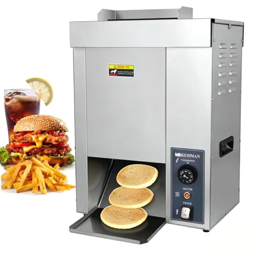 Tostador De Pan Profesional De Cadena, Calentador Automático De Pan De Hamburguesa De 2000W, Alimenticio, Doble Entrada Grosor Y Temperatura Ajustables 1400 Rebanadas/Hora