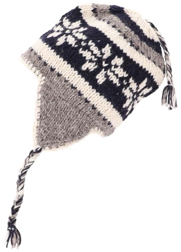 GURU SHOP Wollmütze mit Ohrenklappen, Norwegermütze, Wintermütze - Grau/blau, Herren/Damen, Wolle