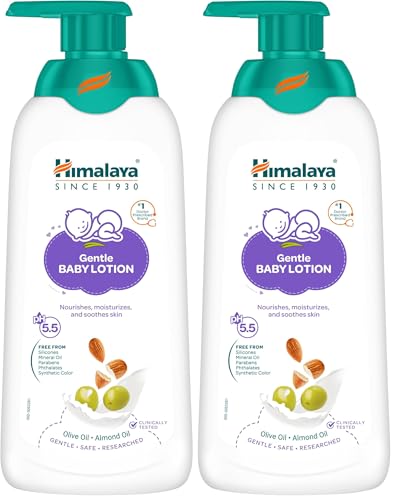 Image of Himalaya Gentle Baby Lotion 400ml with Almond oil, Olive oil, Country Mallow | No.1 Doctor-Prescribed Brand |pH 5.5 formulation | Nourishes and moisturizes your baby's skin | Safe for Newborns